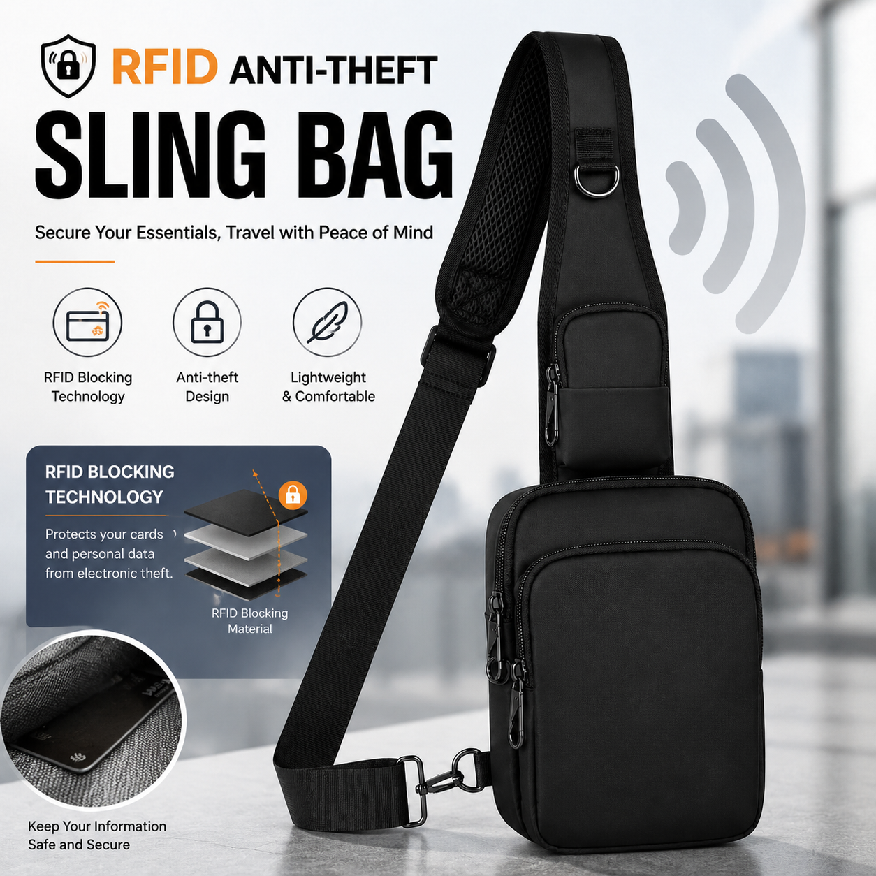 Tablet Shoulder Bag - おしゃれなカジュアルRFID盗難防止スリングバッグ メンズ用、ストリートスポーツチェストバッグ シンプル軽量ショルダーバッグ 通勤用
