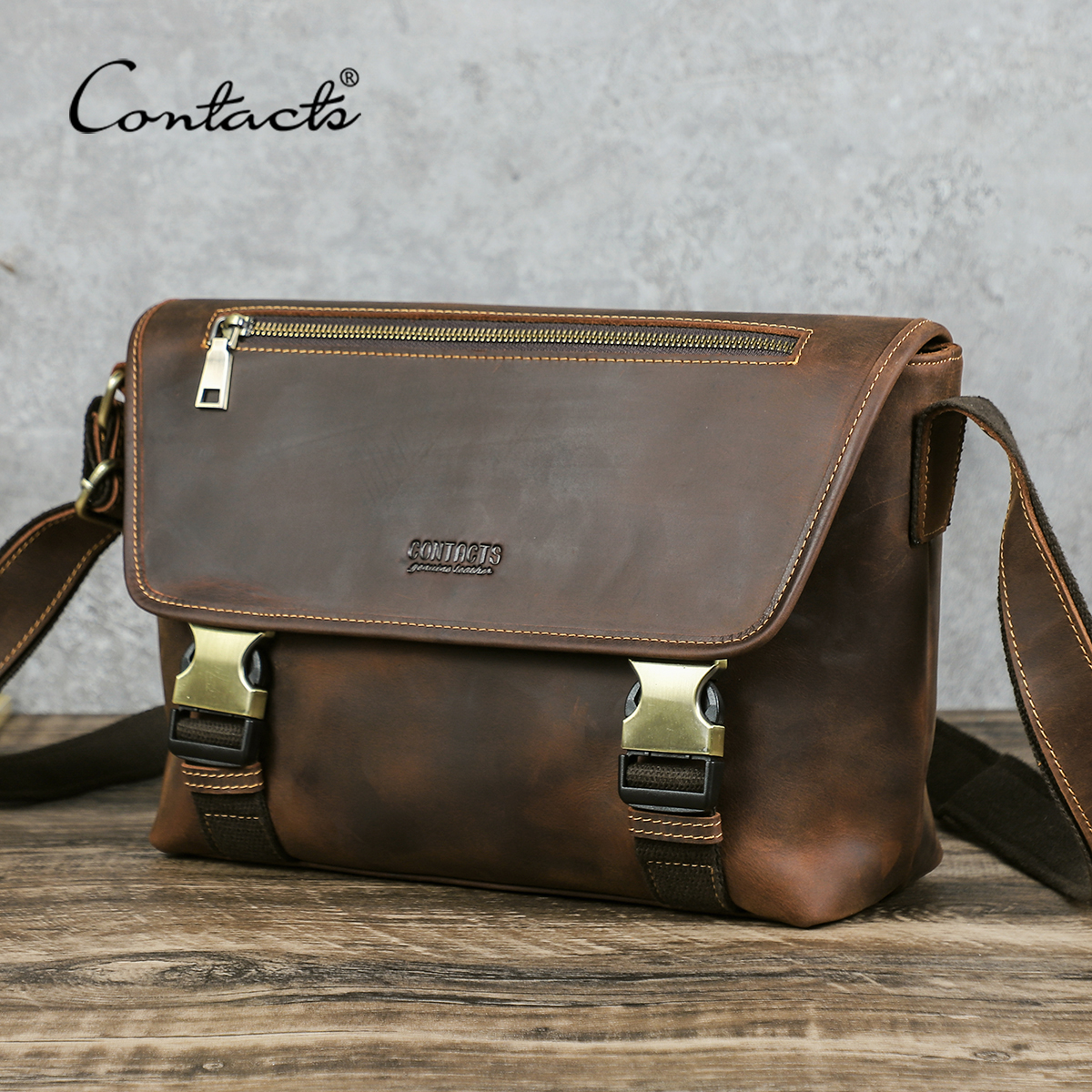 Tablet Shoulder Bag - CONTACT'S 本革ショルダーバッグ メンズ 高級デザイナー フラップメッセンジャー クロスボディバッグ