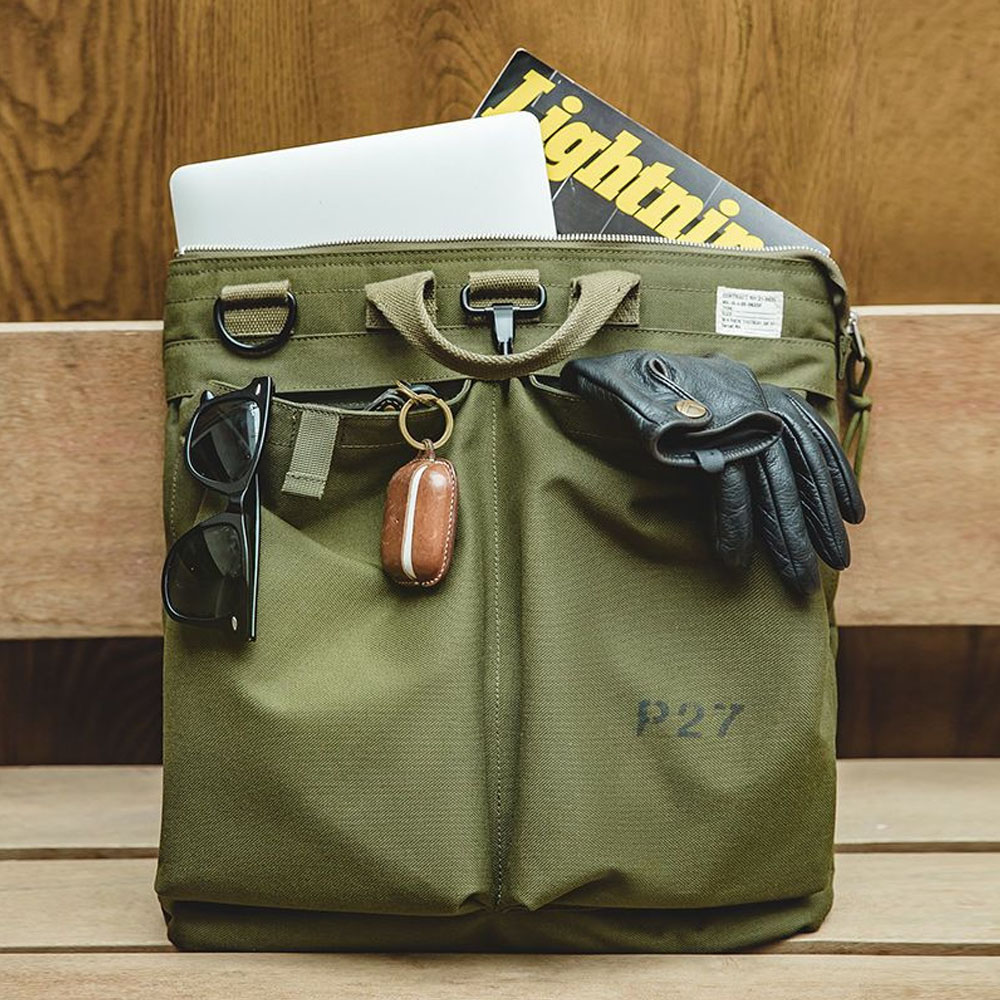 Tablet Shoulder Bag - ワークウェア レトロ ヘルメット キャンバス クロスボディ パイロット
