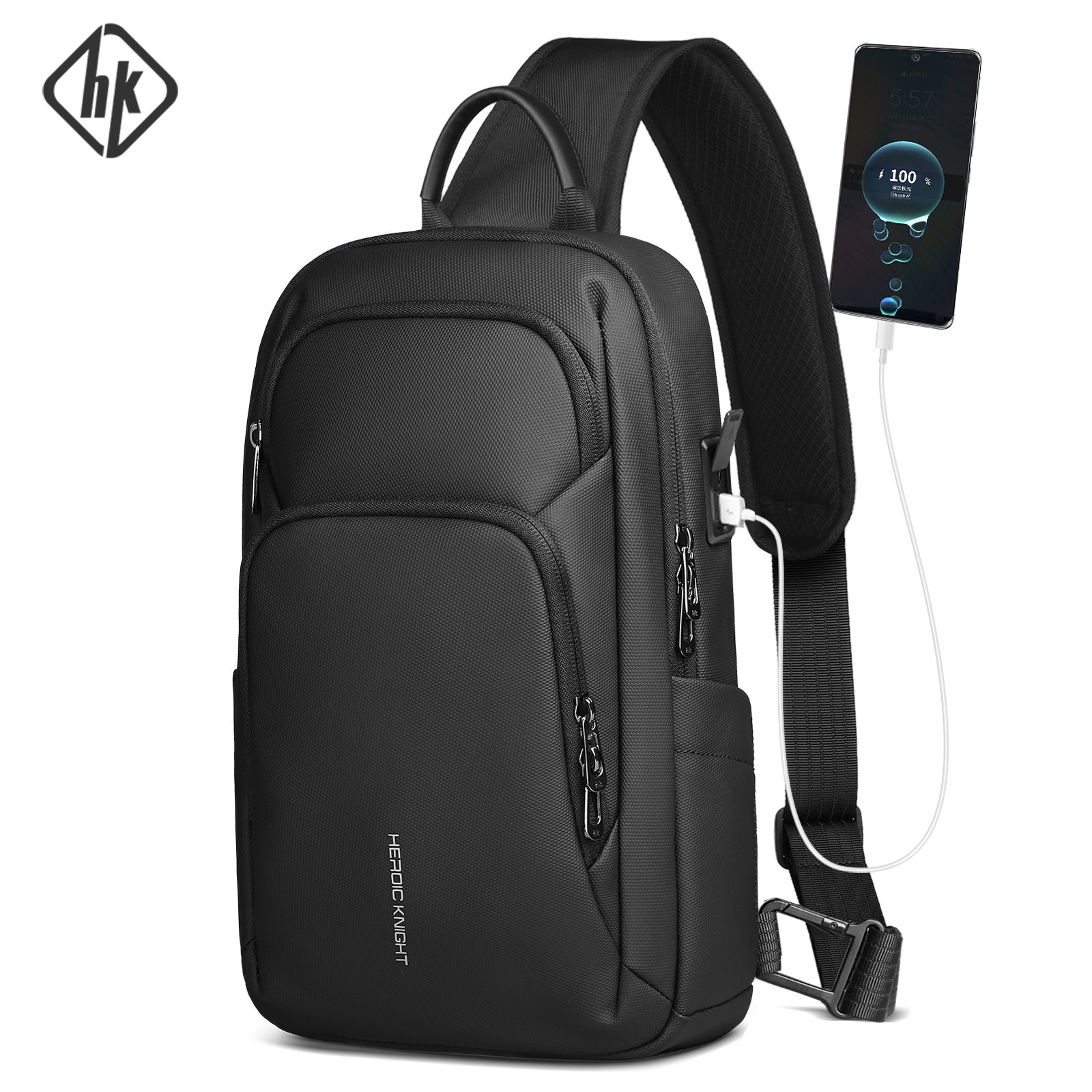 Tablet Shoulder Bag - HKビジネスクロスボディバッグ 防水 メンズ ショルダーバッグ チェストパック USBポート付き