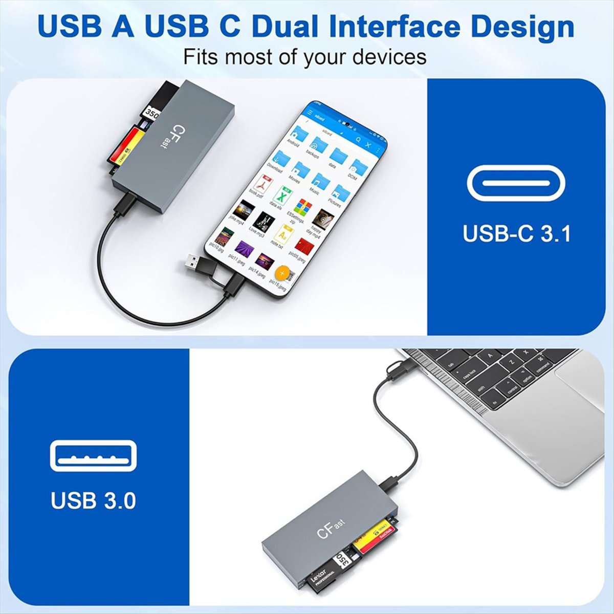 Accessories For Tablet Users - 【新規ユーザー】6枚のカードを同時に読み取る/MS/SD/TF/XD/Cfastカメラカードリーダー携帯電話タブレットメモリカードリーダー