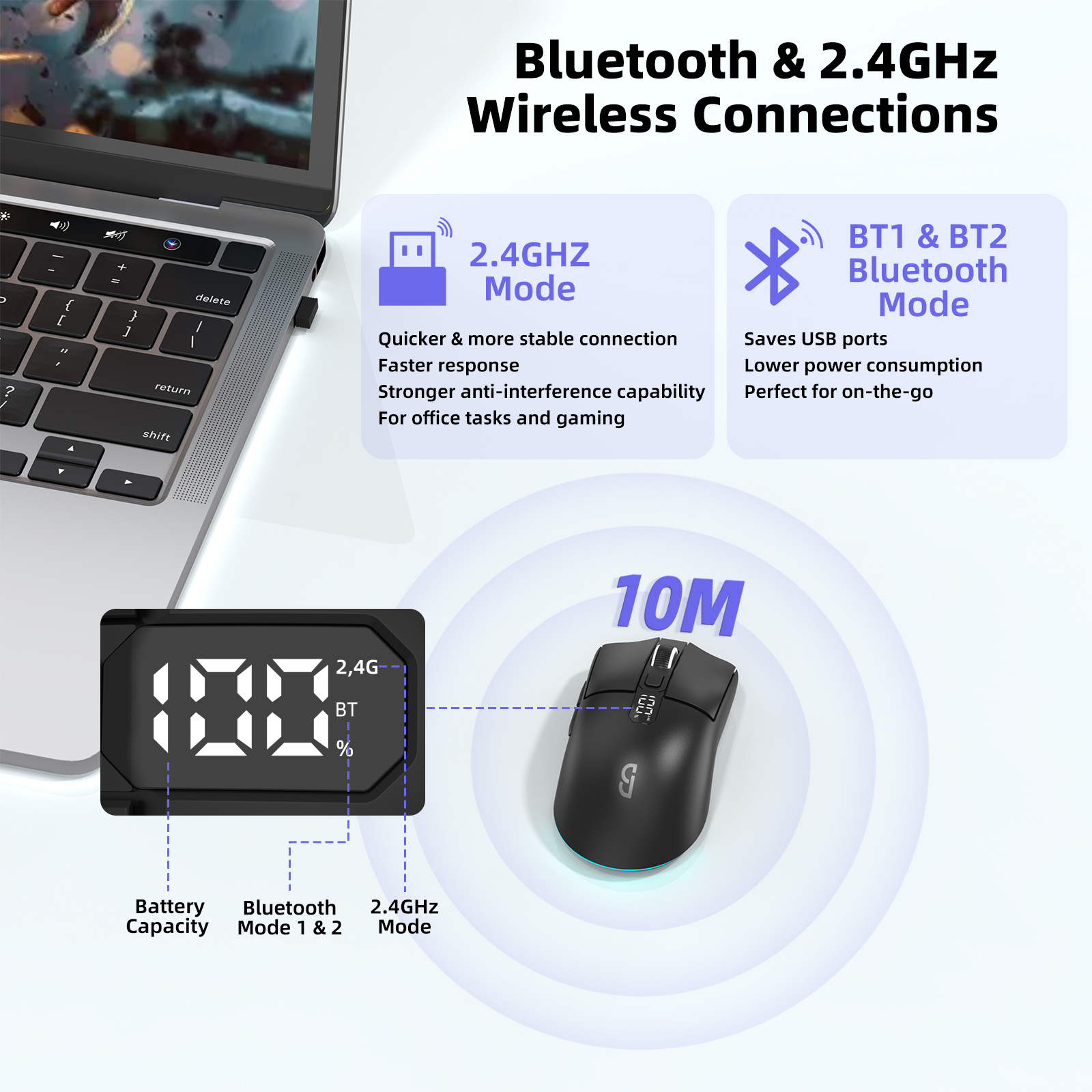 2.4 グラムワイヤレスゲーミングマウススマートスクリーンデ - Tablet Accessories Choice Store のレビューと価格