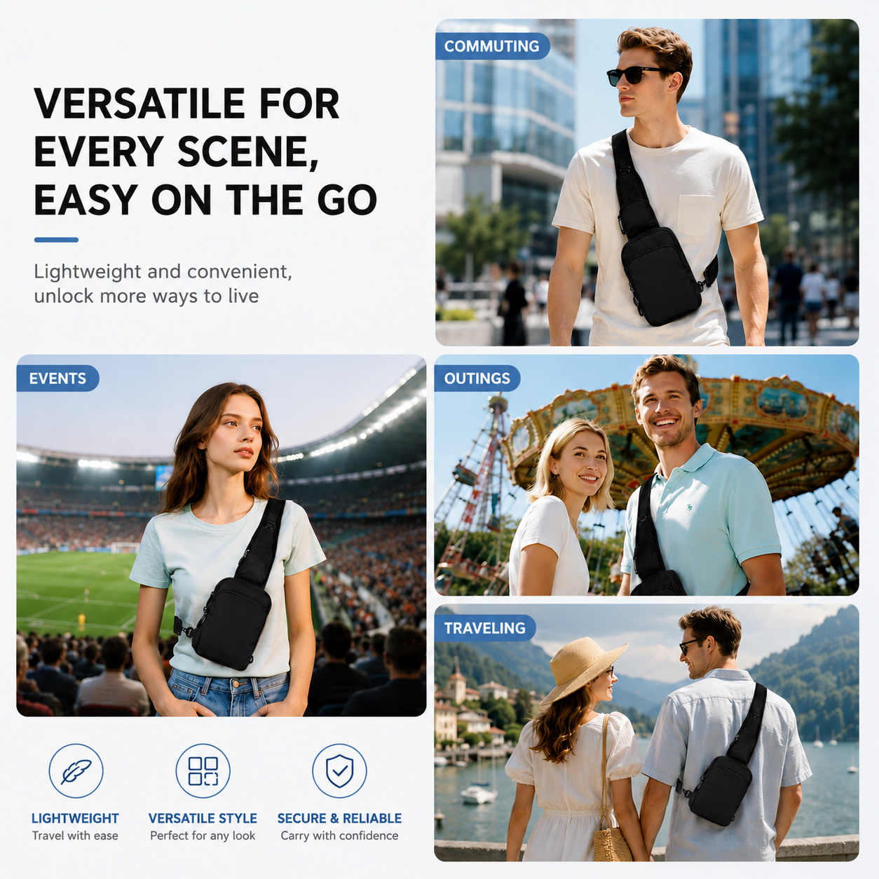 おしゃれなカジュアルRFID盗難防止スリングバッグ メンズ用 - Tablet Shoulder Bag のレビューと価格