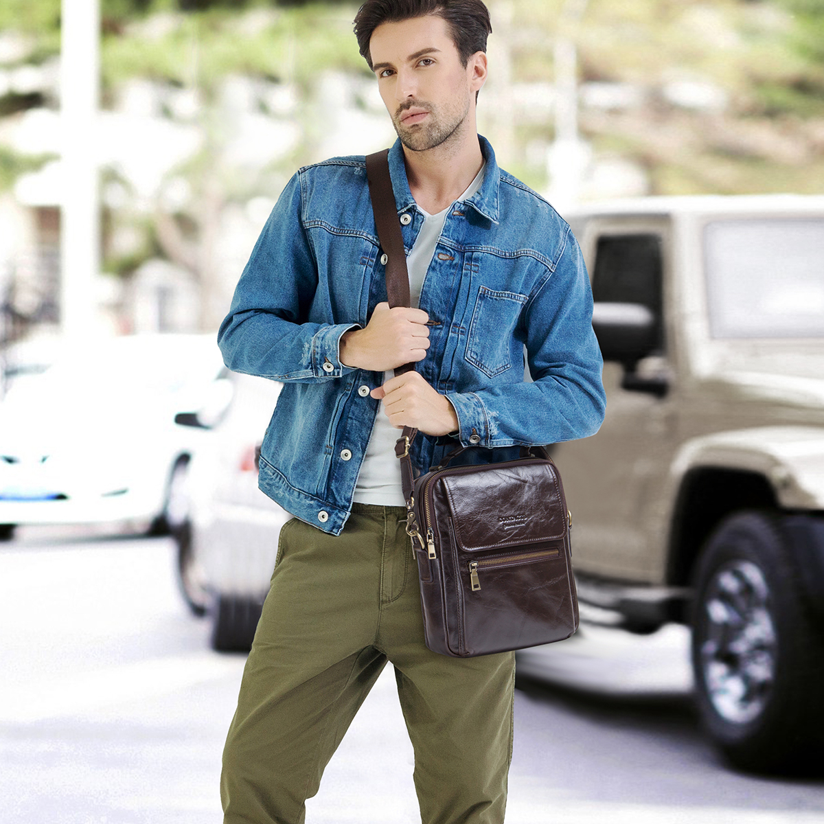 本革スリングショルダーバッグ男性用レトロメッセンジャーバッグ - Tablet Shoulder Bag のレビューと価格
