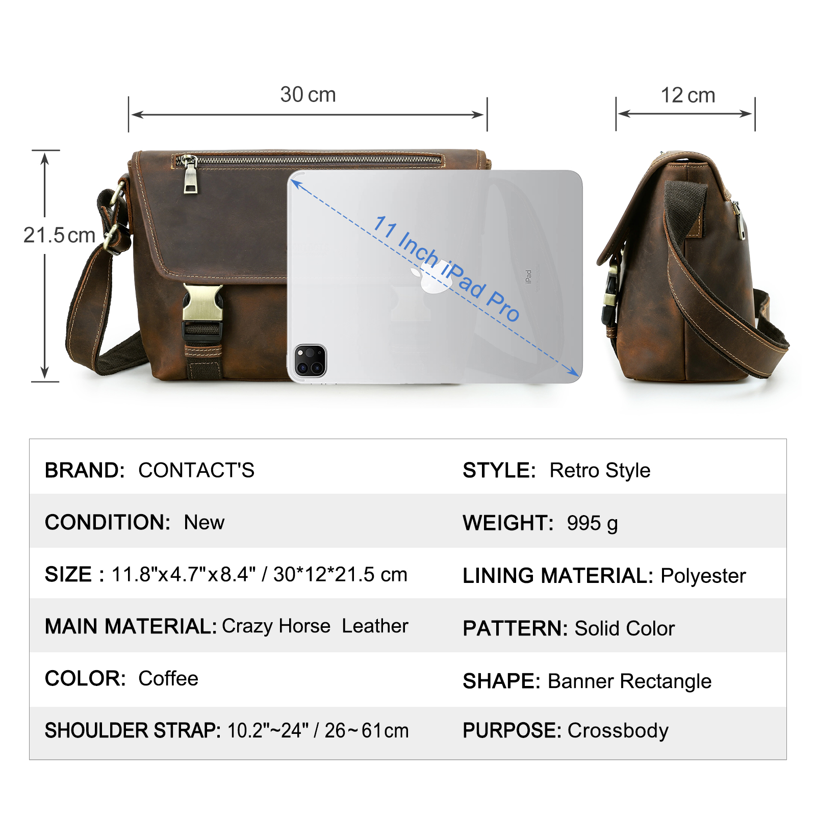 CONTACT'S 本革ショルダーバッグ メンズ 高級デザイ - Tablet Shoulder Bag のレビューと価格