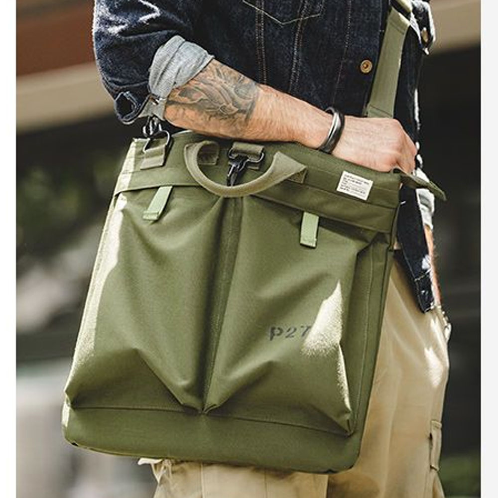 ワークウェア レトロ ヘルメット キャンバス クロスボディ  - Tablet Shoulder Bag のレビューと価格